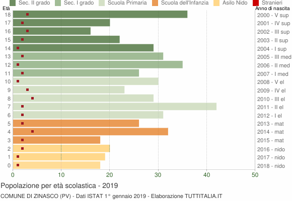 Grafico Popolazione in età scolastica - Zinasco 2019