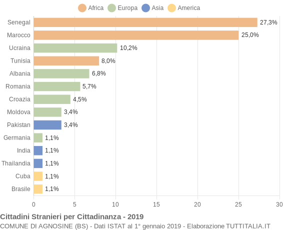 Grafico cittadinanza stranieri - Agnosine 2019