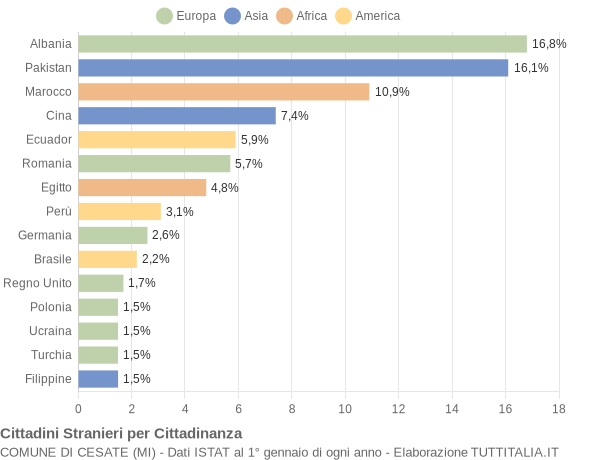 Grafico cittadinanza stranieri - Cesate 2005