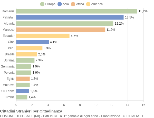 Grafico cittadinanza stranieri - Cesate 2009