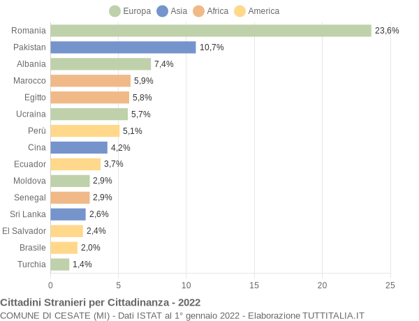 Grafico cittadinanza stranieri - Cesate 2022