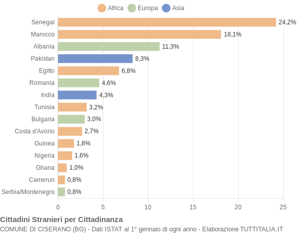 Grafico cittadinanza stranieri - Ciserano 2008