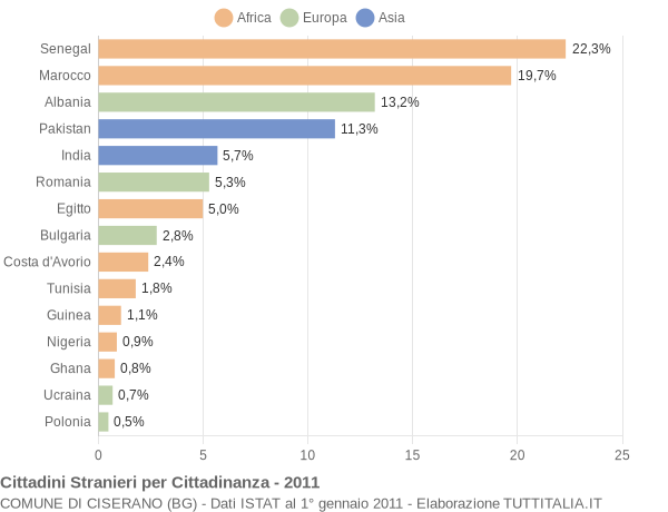 Grafico cittadinanza stranieri - Ciserano 2011
