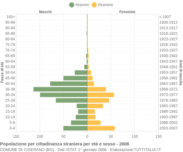 Grafico cittadini stranieri - Ciserano 2008