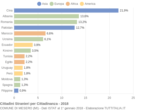 Grafico cittadinanza stranieri - Mesero 2018