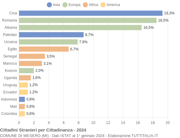 Grafico cittadinanza stranieri - Mesero 2024