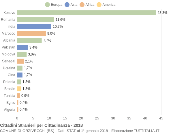 Grafico cittadinanza stranieri - Orzivecchi 2018