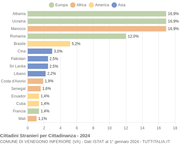 Grafico cittadinanza stranieri - Venegono Inferiore 2024