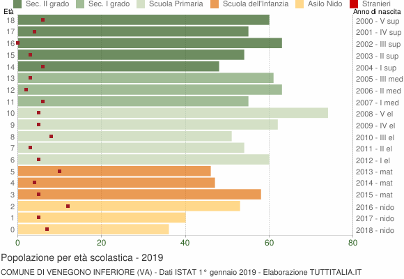Grafico Popolazione in età scolastica - Venegono Inferiore 2019