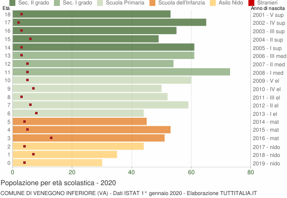 Grafico Popolazione in età scolastica - Venegono Inferiore 2020