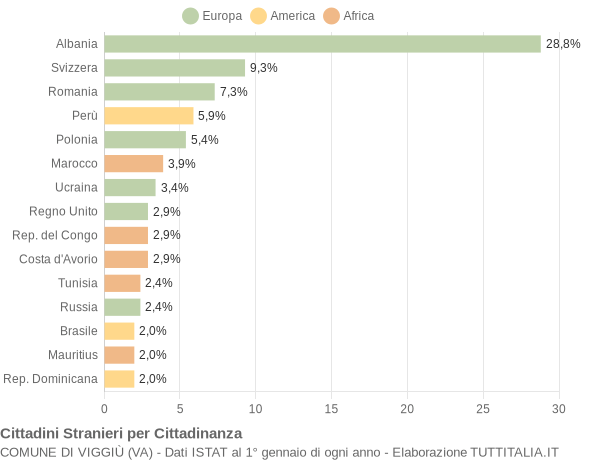 Grafico cittadinanza stranieri - Viggiù 2010