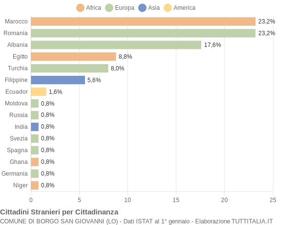 Grafico cittadinanza stranieri - Borgo San Giovanni 2005