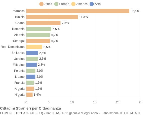 Grafico cittadinanza stranieri - Guanzate 2009