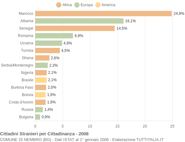 Grafico cittadinanza stranieri - Nembro 2008