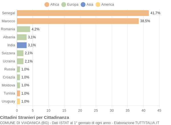 Grafico cittadinanza stranieri - Viadanica 2005