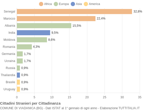 Grafico cittadinanza stranieri - Viadanica 2009