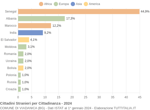 Grafico cittadinanza stranieri - Viadanica 2024