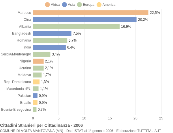 Grafico cittadinanza stranieri - Volta Mantovana 2006