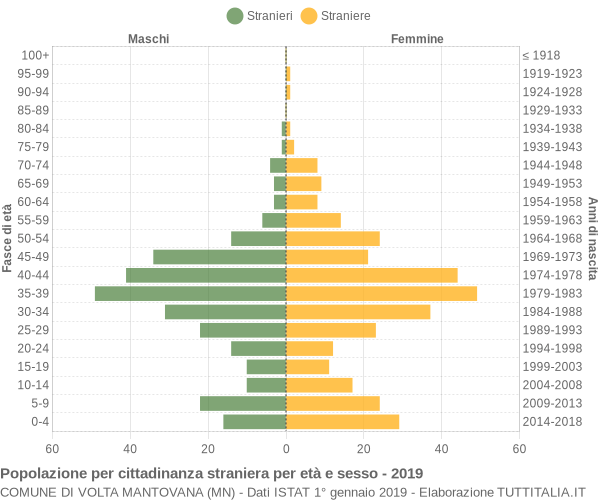 Grafico cittadini stranieri - Volta Mantovana 2019