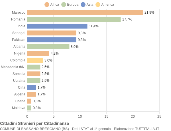 Grafico cittadinanza stranieri - Bassano Bresciano 2008