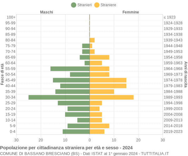 Grafico cittadini stranieri - Bassano Bresciano 2024