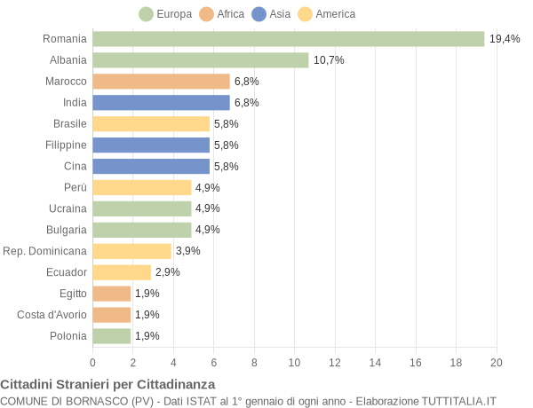 Grafico cittadinanza stranieri - Bornasco 2008