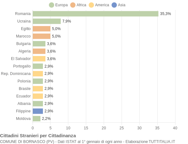 Grafico cittadinanza stranieri - Bornasco 2022