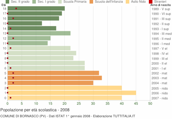 Grafico Popolazione in età scolastica - Bornasco 2008