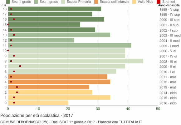 Grafico Popolazione in età scolastica - Bornasco 2017