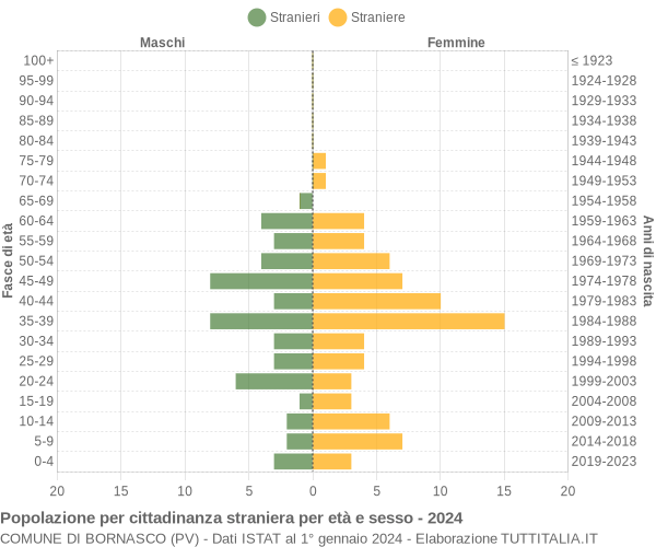 Grafico cittadini stranieri - Bornasco 2024