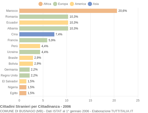 Grafico cittadinanza stranieri - Busnago 2006