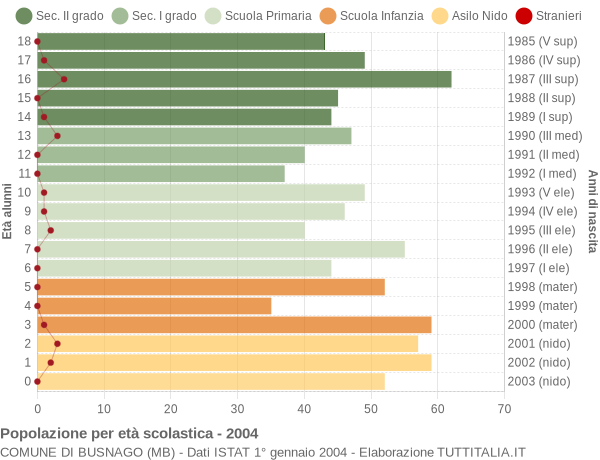 Grafico Popolazione in età scolastica - Busnago 2004