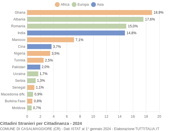 Grafico cittadinanza stranieri - Casalmaggiore 2024