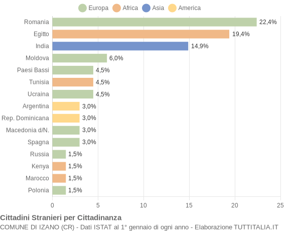 Grafico cittadinanza stranieri - Izano 2010