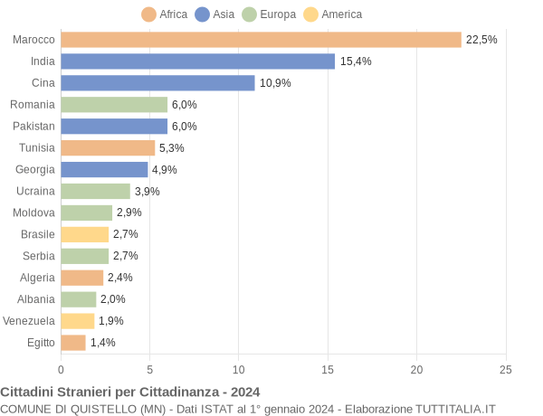 Grafico cittadinanza stranieri - Quistello 2024