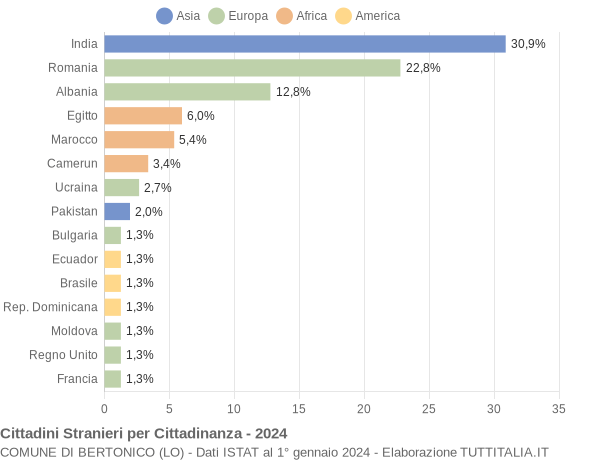 Grafico cittadinanza stranieri - Bertonico 2024