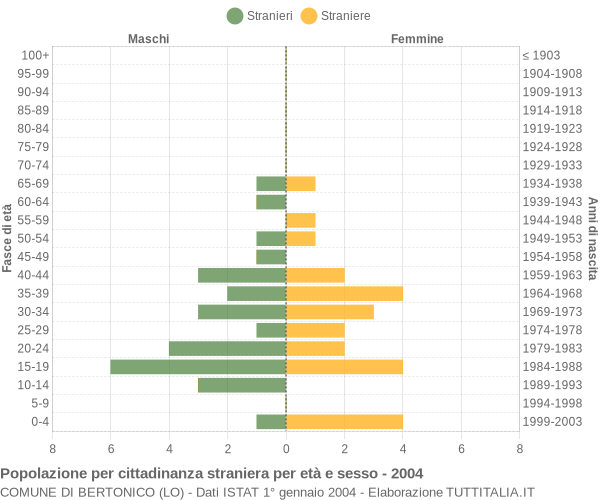 Grafico cittadini stranieri - Bertonico 2004