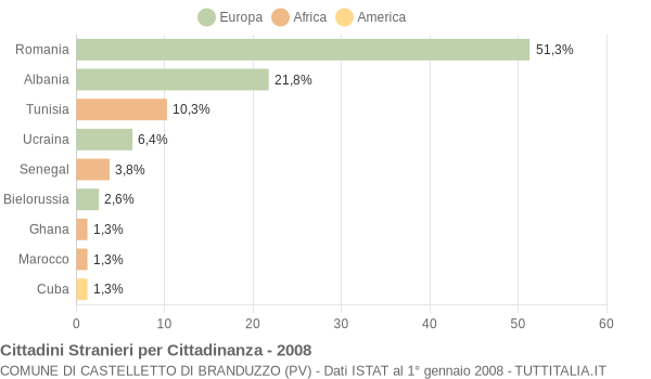 Grafico cittadinanza stranieri - Castelletto di Branduzzo 2008