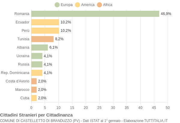 Grafico cittadinanza stranieri - Castelletto di Branduzzo 2021