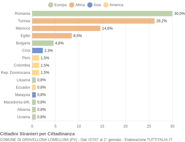 Grafico cittadinanza stranieri - Gravellona Lomellina 2008