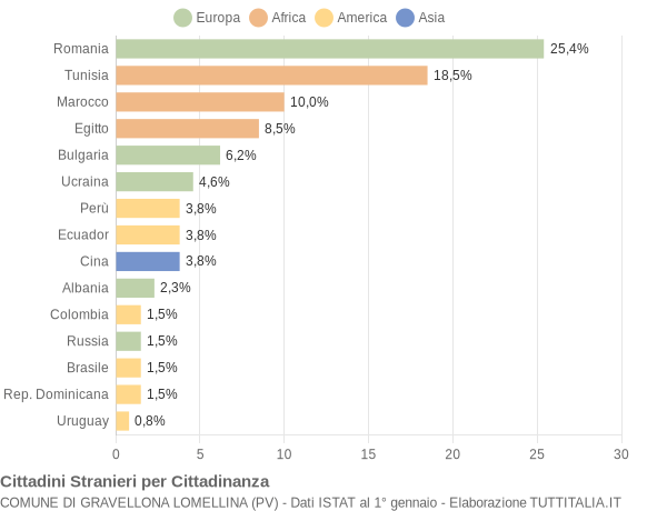 Grafico cittadinanza stranieri - Gravellona Lomellina 2011