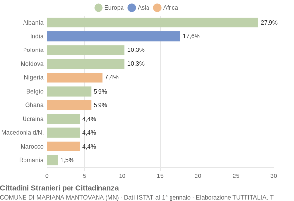 Grafico cittadinanza stranieri - Mariana Mantovana 2008