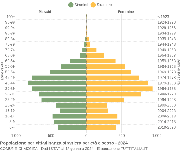 Grafico cittadini stranieri - Monza 2024