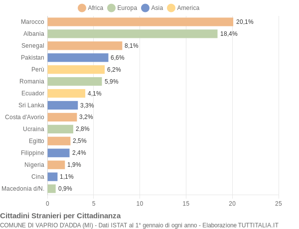 Grafico cittadinanza stranieri - Vaprio d'Adda 2006