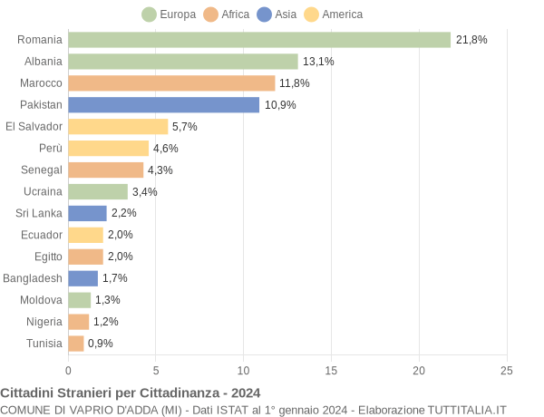 Grafico cittadinanza stranieri - Vaprio d'Adda 2024