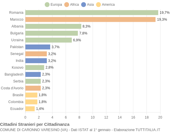 Grafico cittadinanza stranieri - Caronno Varesino 2019