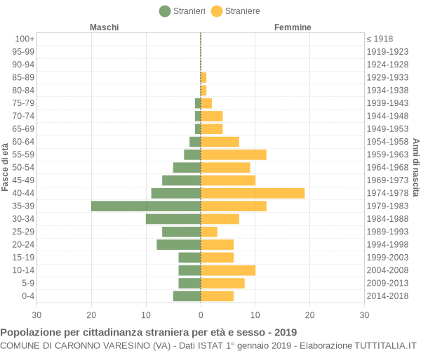 Grafico cittadini stranieri - Caronno Varesino 2019