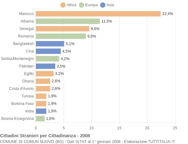 Grafico cittadinanza stranieri - Comun Nuovo 2008