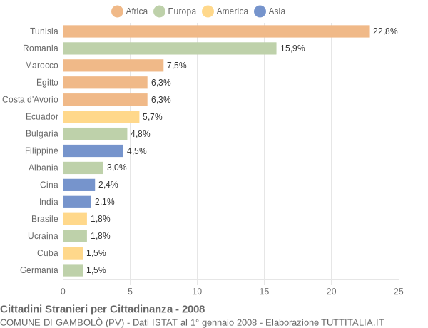 Grafico cittadinanza stranieri - Gambolò 2008