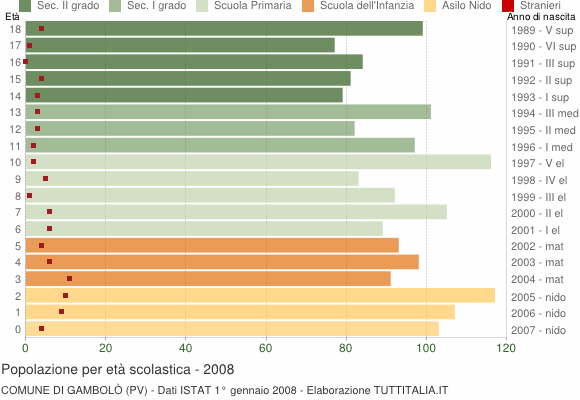 Grafico Popolazione in età scolastica - Gambolò 2008